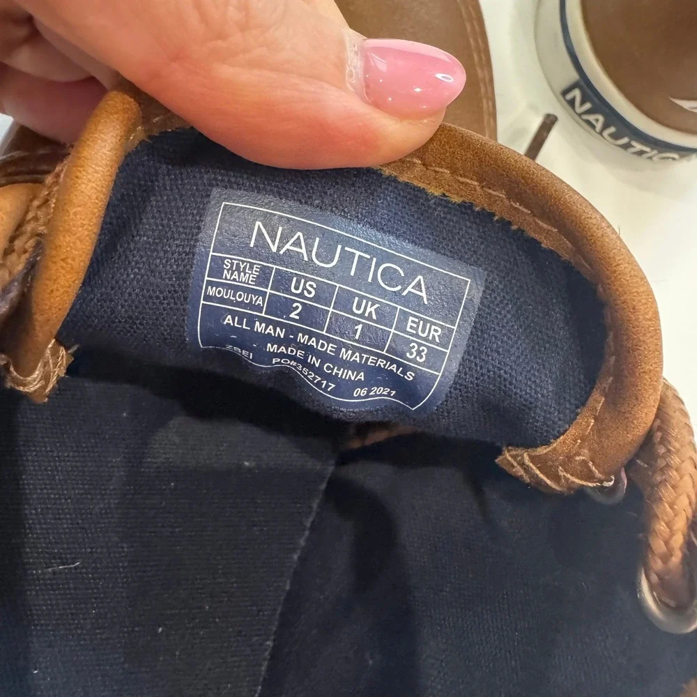 Nautica Moulouya Boat Shoes‎ Kids Size 2 Brown Faux Leather Sneaker